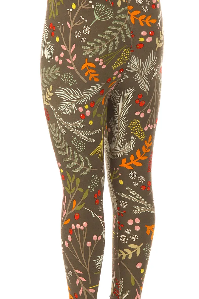 Kid's Foliage Autumn Leaf Harvest Pattern Printed Leggings