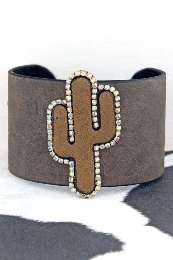 Leather cactus cuff bracelet