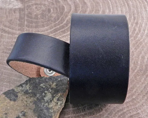 Leather Cuff Bracelet Double Black Leather Strap