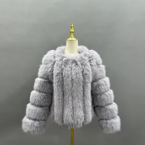 Light Grey Vertical Design Faux Fur Coat