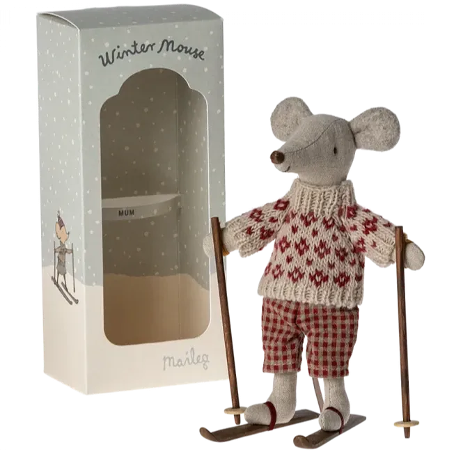 Maileg Winter Mouse with Ski Set, Mum