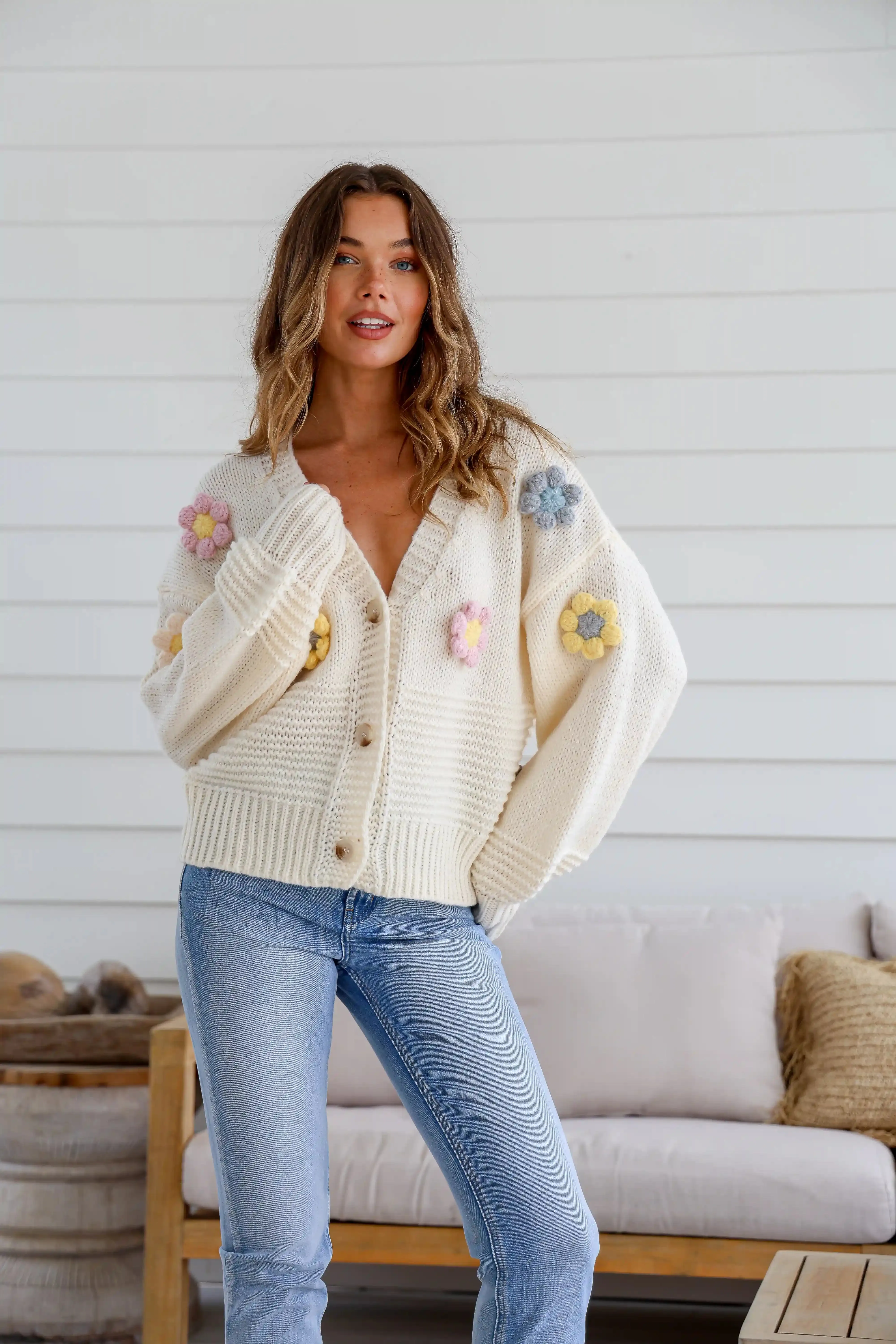 Mayfair Flower Knit Cardigan - Winter White