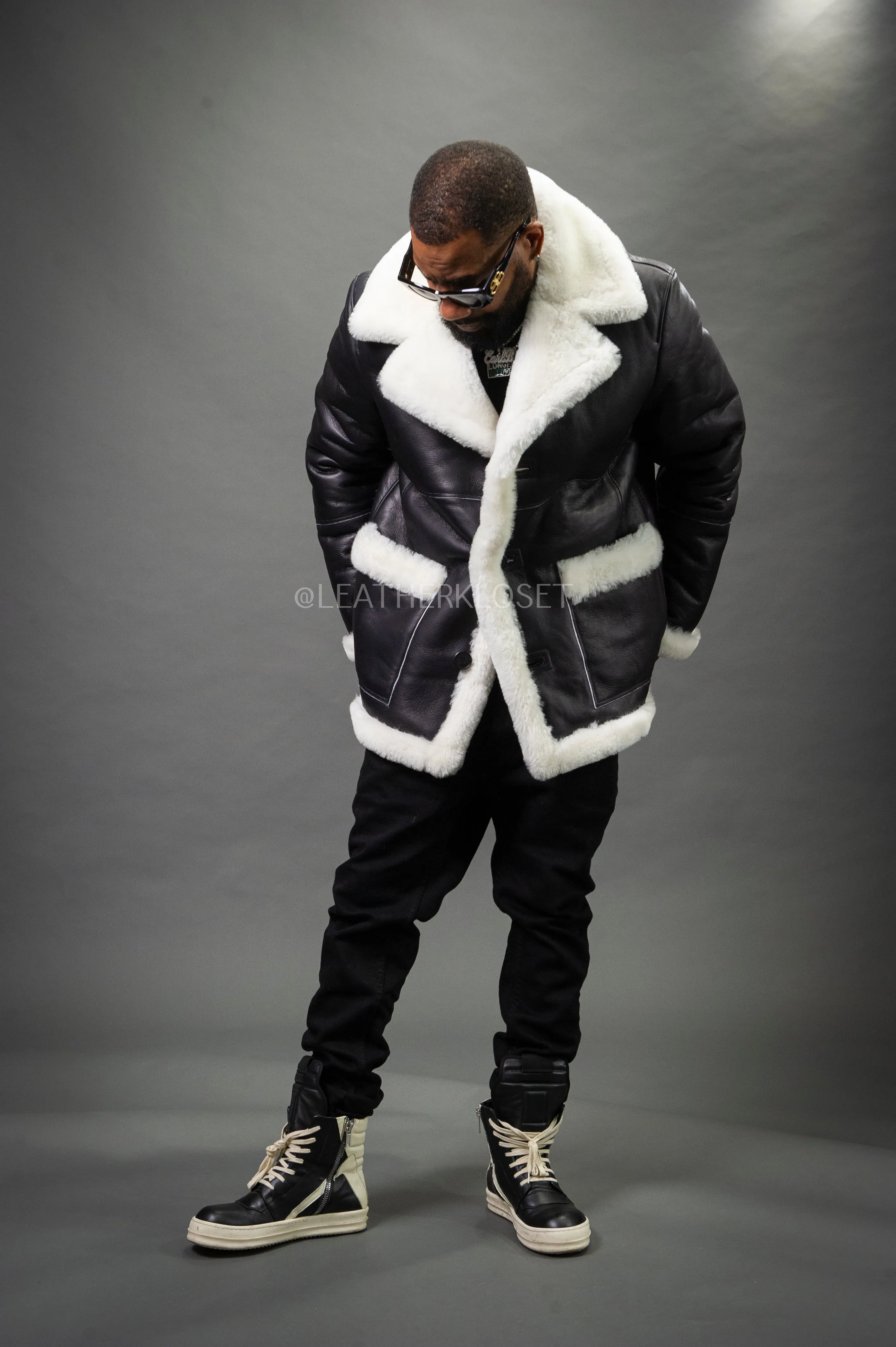 Men's Asher Sheepskin Shearling Coat [Black/White]