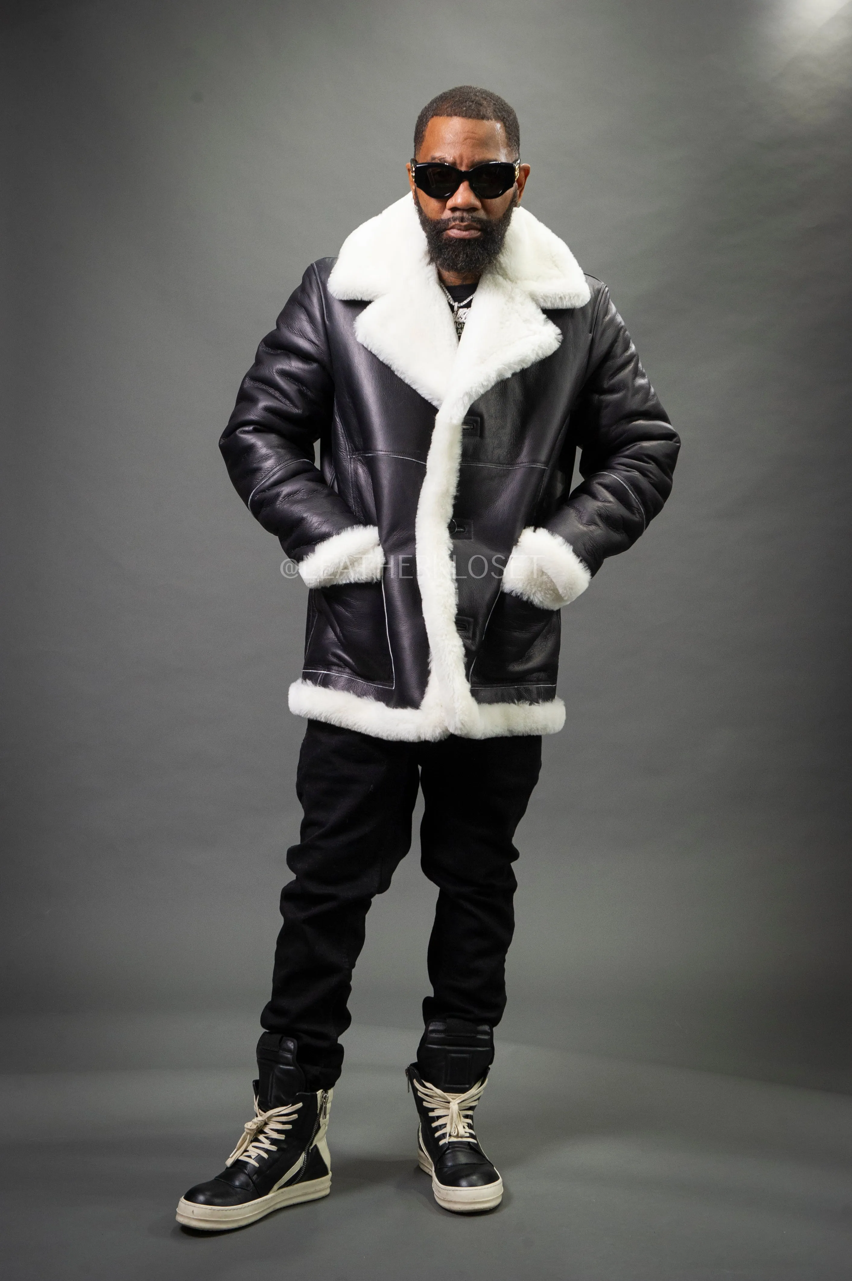 Men's Asher Sheepskin Shearling Coat [Black/White]