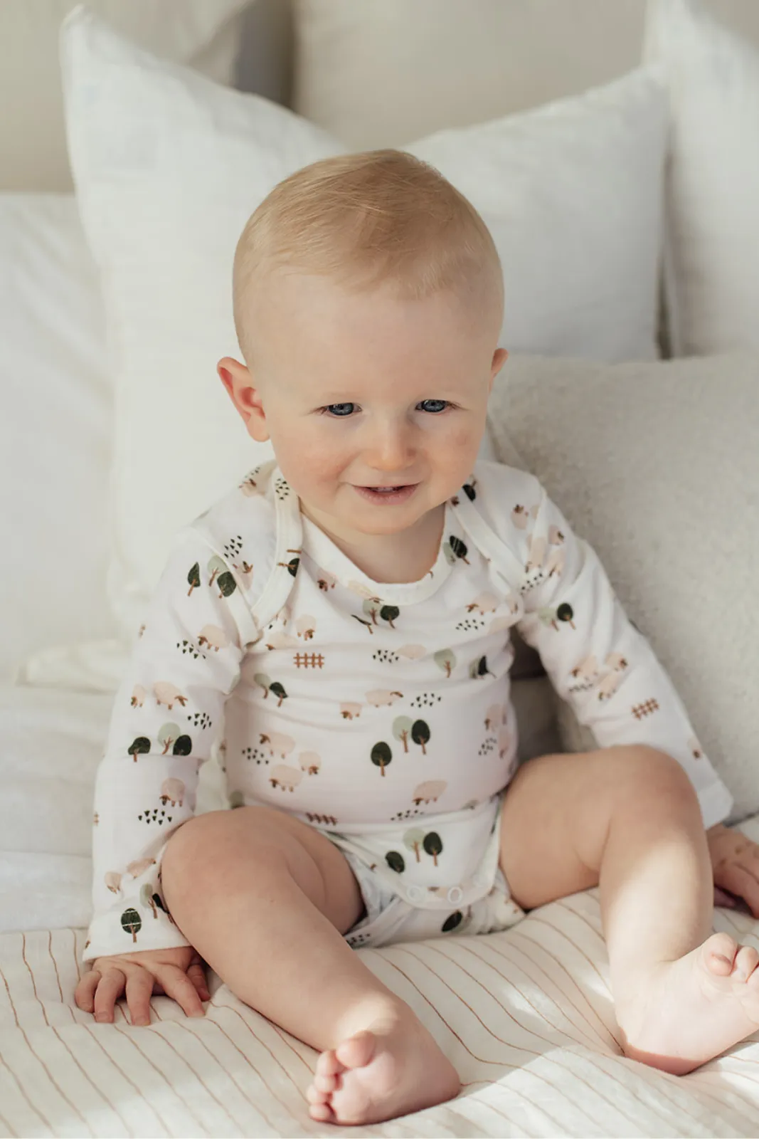 Merino Wool Baby Onesie - Farmyard