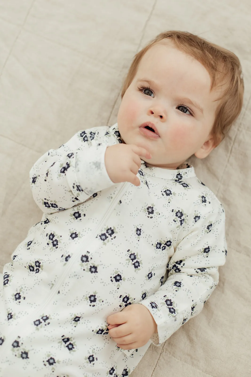 Merino Wool Baby Zip Onesie - Winter Floral