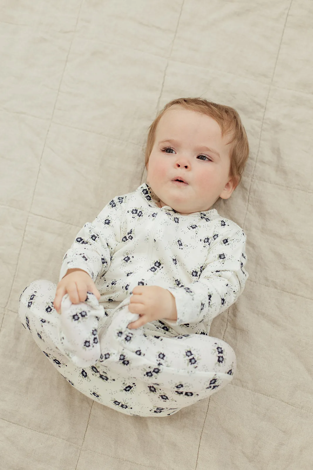 Merino Wool Baby Zip Onesie - Winter Floral