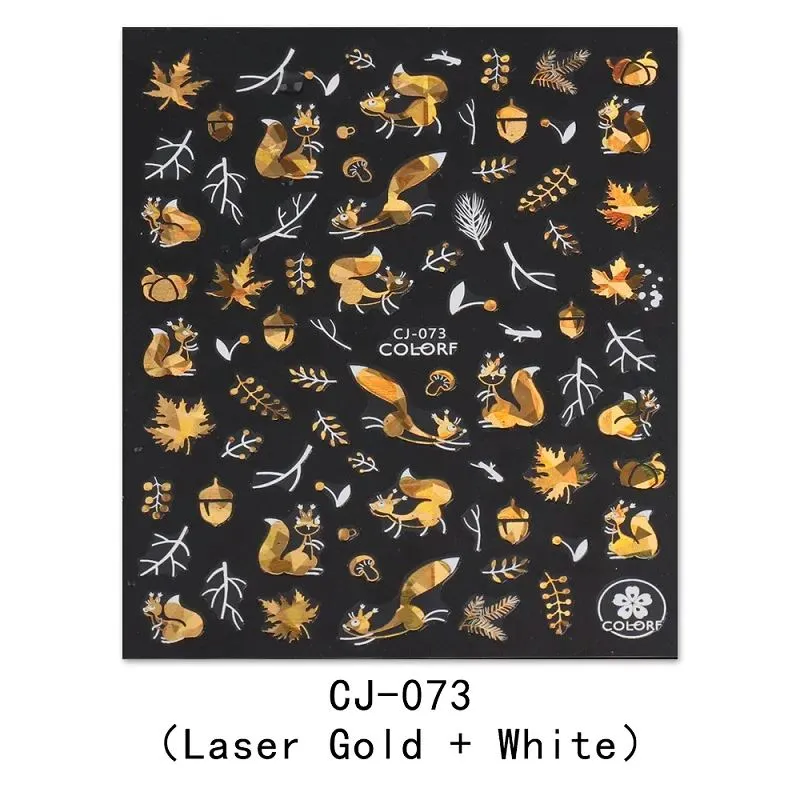 Nail Art Stickers - Autumn Leaves White & Gold