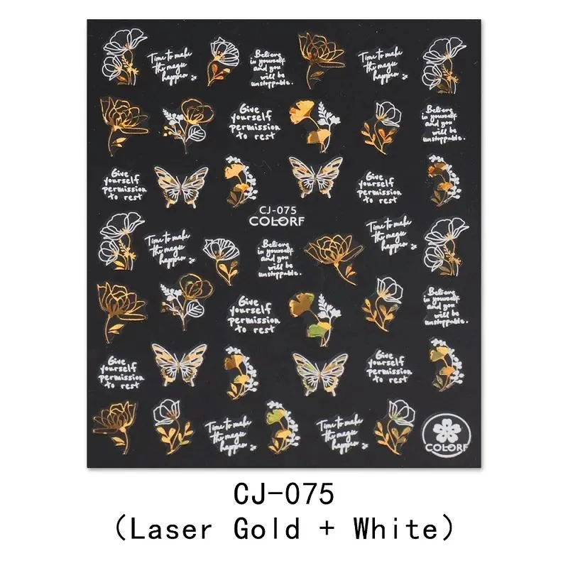 Nail Art Stickers - Autumn Leaves White & Gold