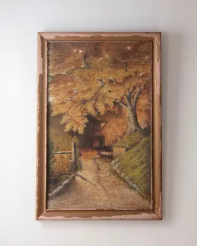 "Autumn Path" Oil Painting w/ Painted Wood Frame