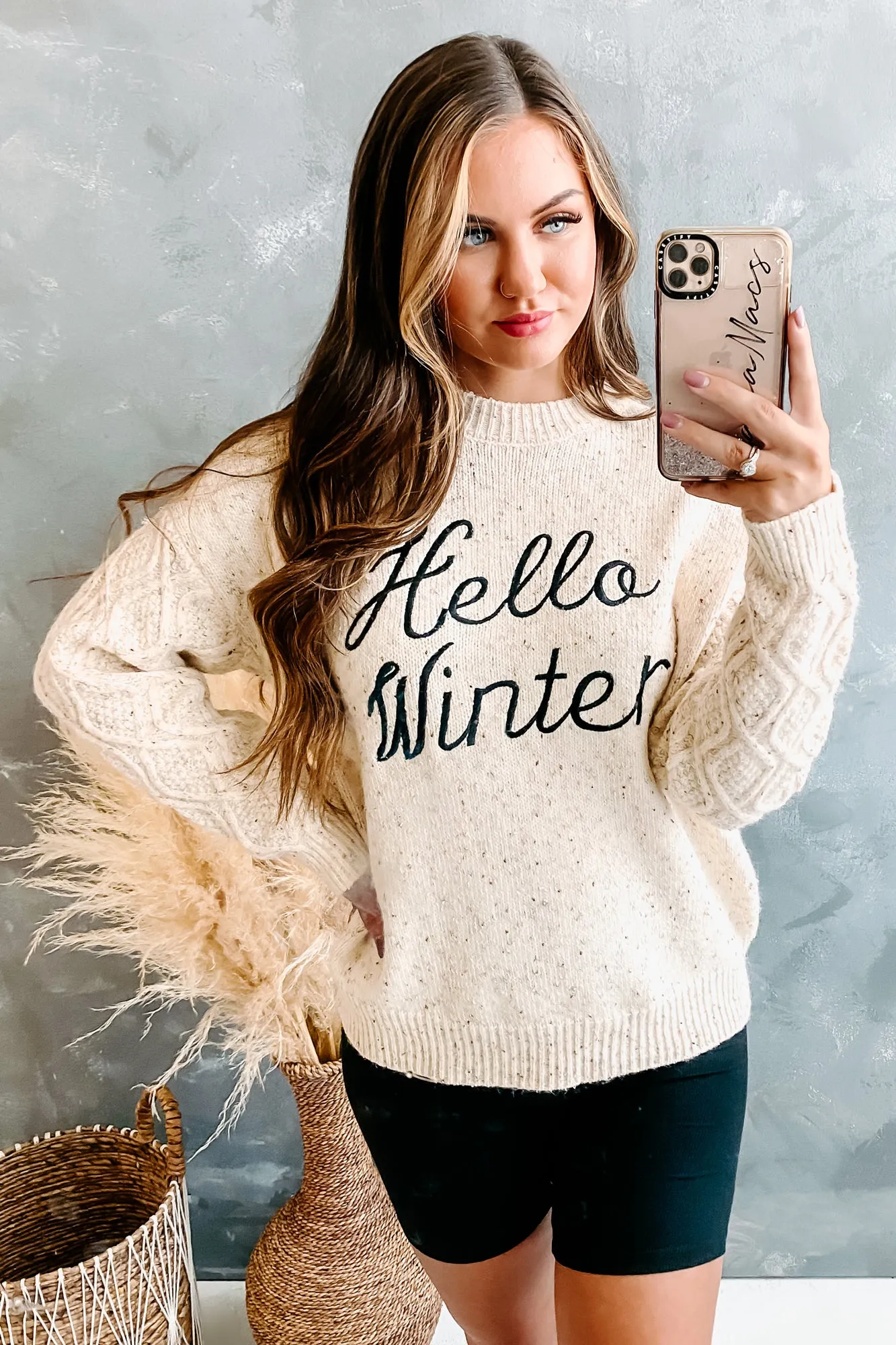 "Hello Winter" Speckled Knit Sweater (Ivory)