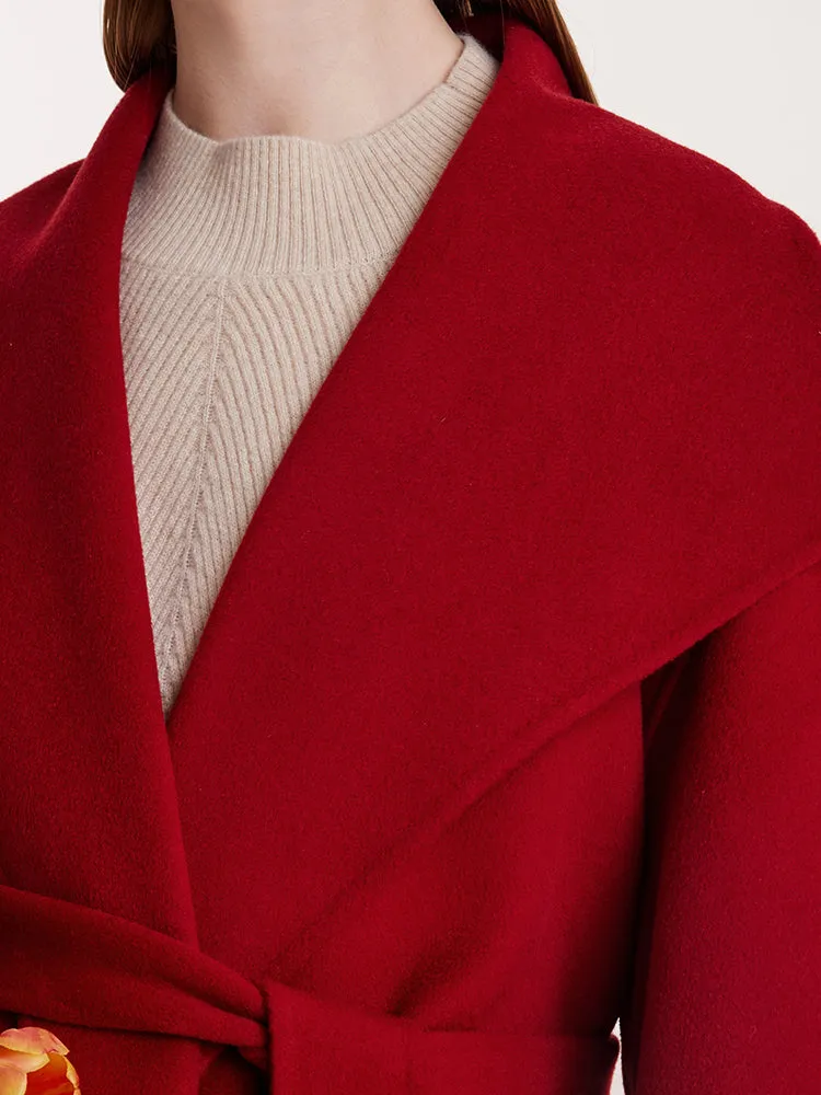 Red Mulberry Silk Wool Lapel Coat