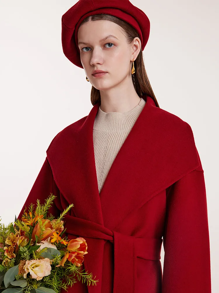 Red Mulberry Silk Wool Lapel Coat