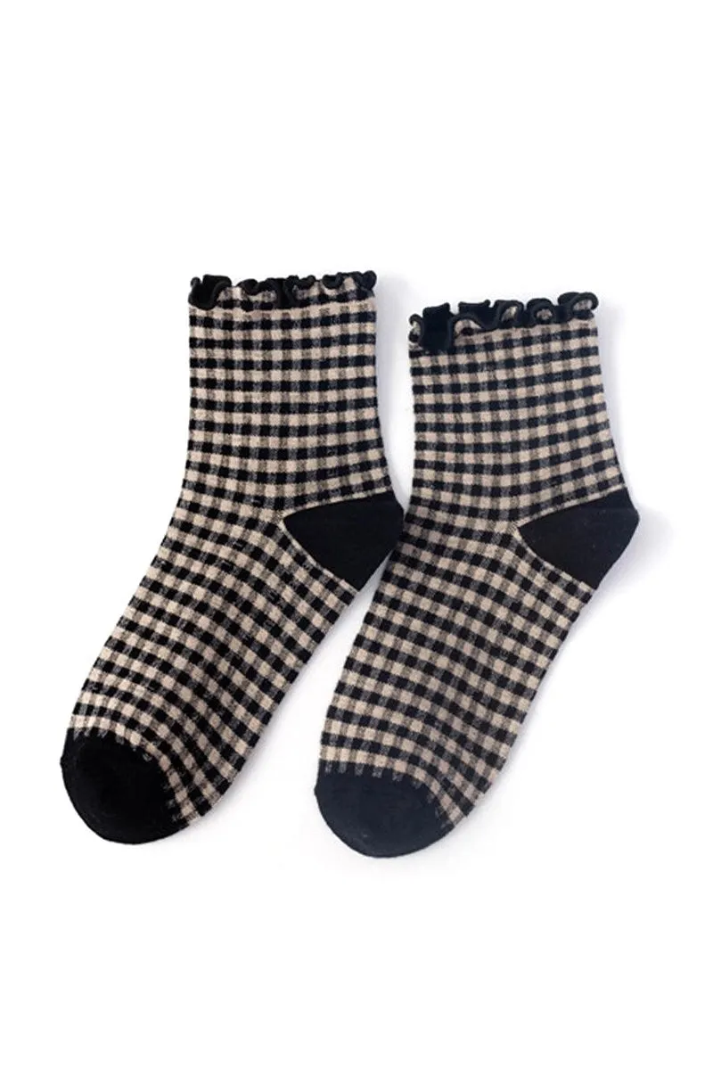 Ruffle Trim Gingham Socks