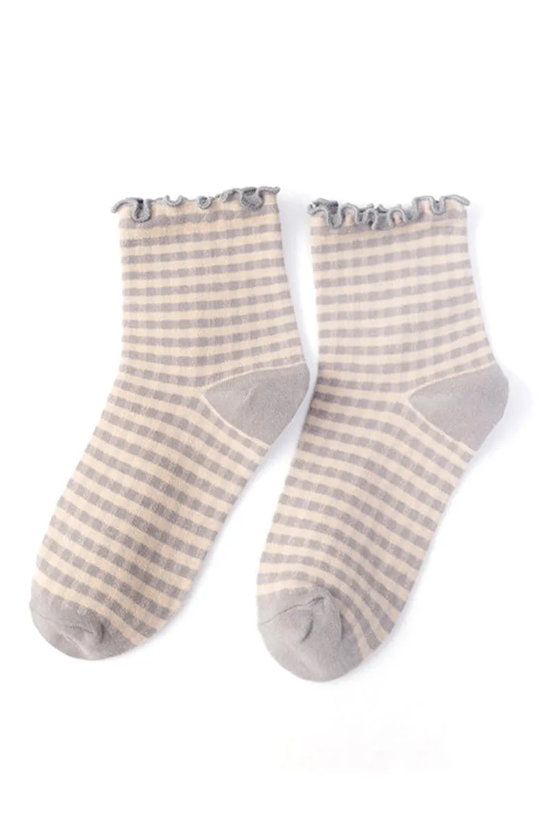 Ruffle Trim Gingham Socks