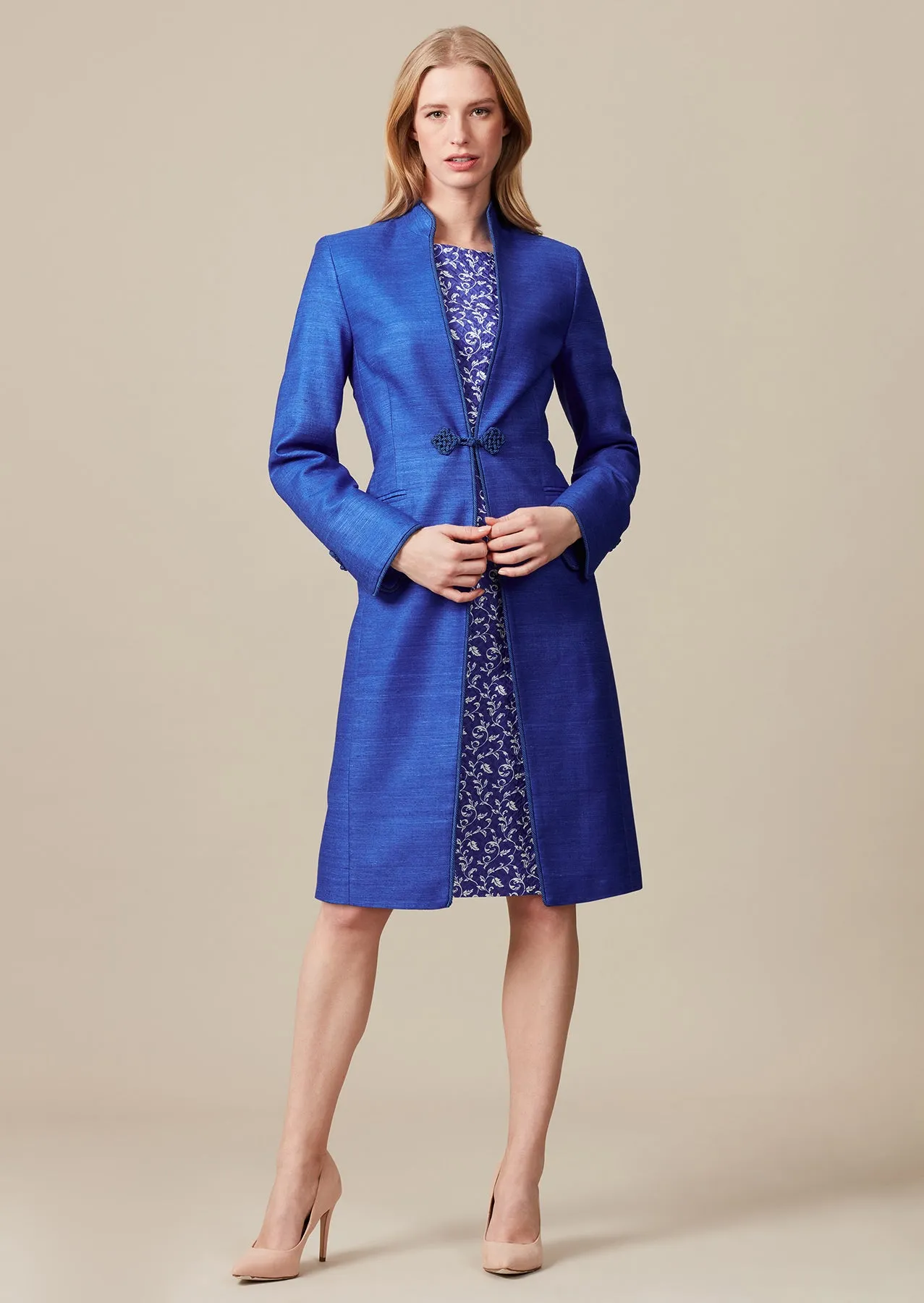 Sapphire Plain Raw Silk Dress Coat - Vicky