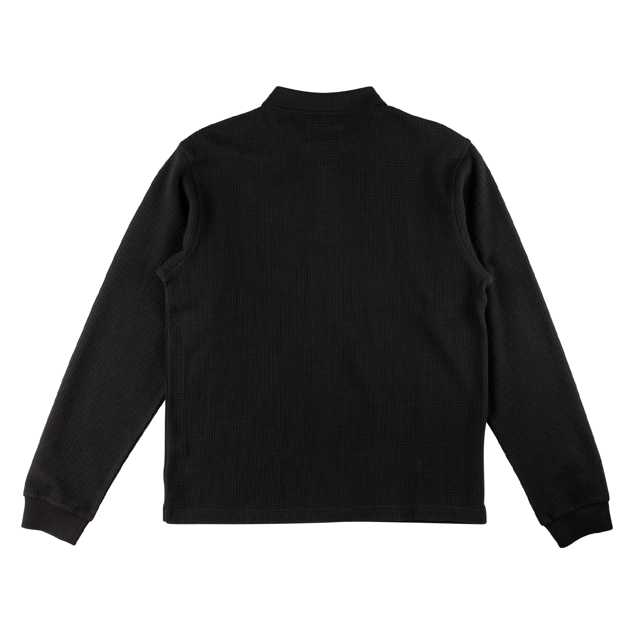 Sharp Long Sleeve Waffle-Knit Polo - Black