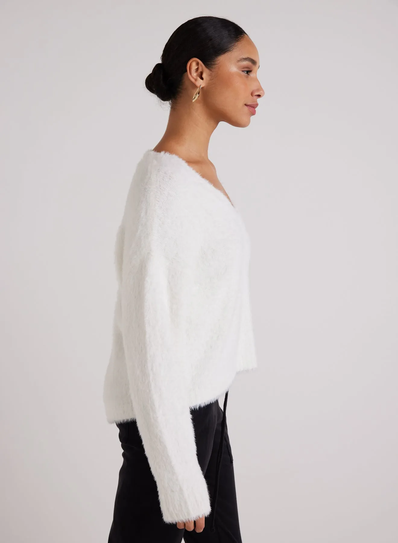 Slouchy V-Neck Sweater - Winter White