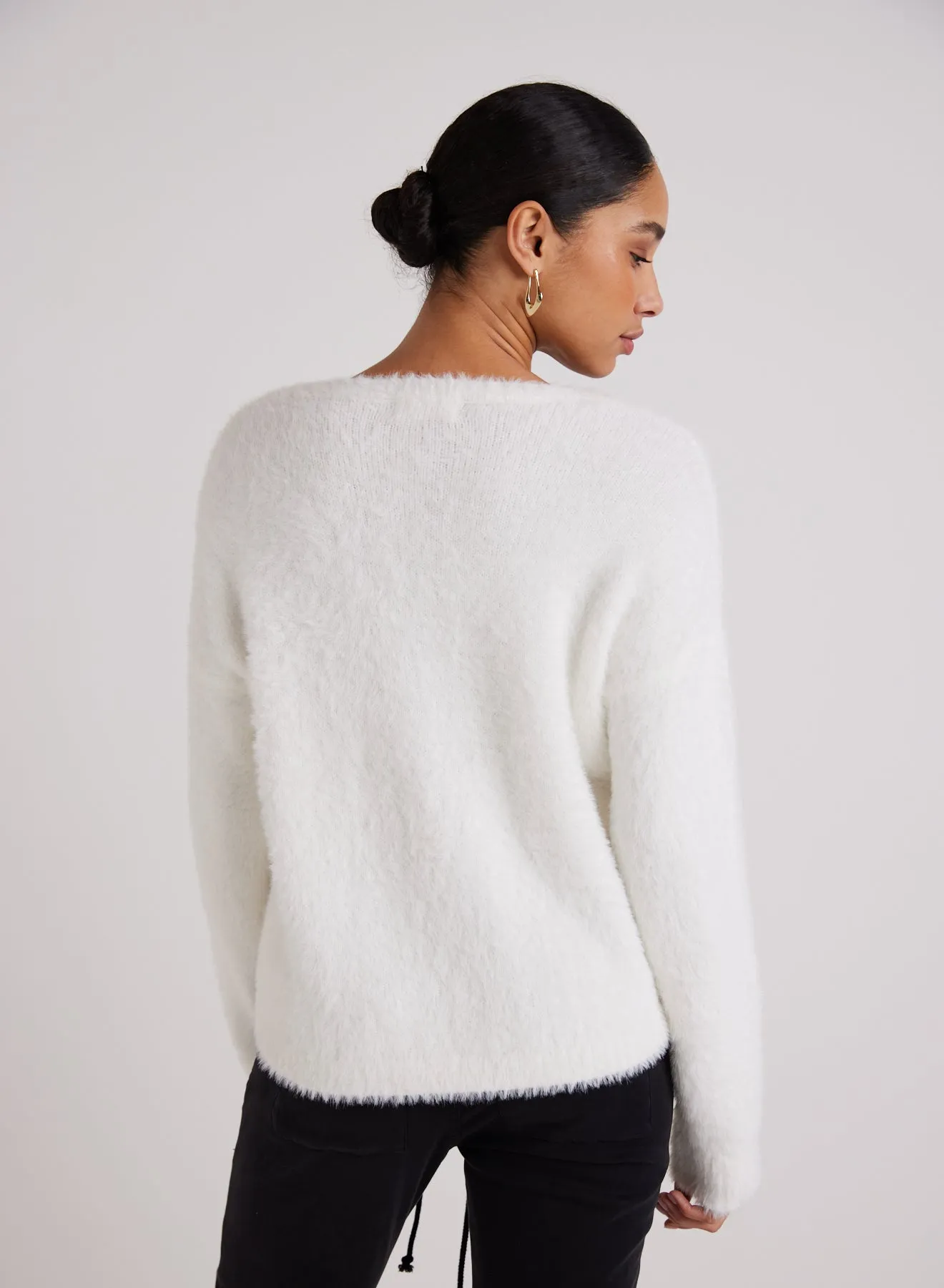 Slouchy V-Neck Sweater - Winter White