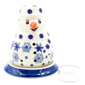 Snowman Tea Candle Holder in Blue Winter