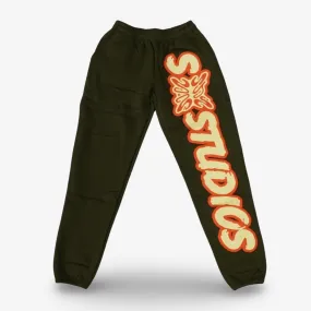 Stainbandz Puff Print Sweatpants 'SB Studios' Olive Green / Orange