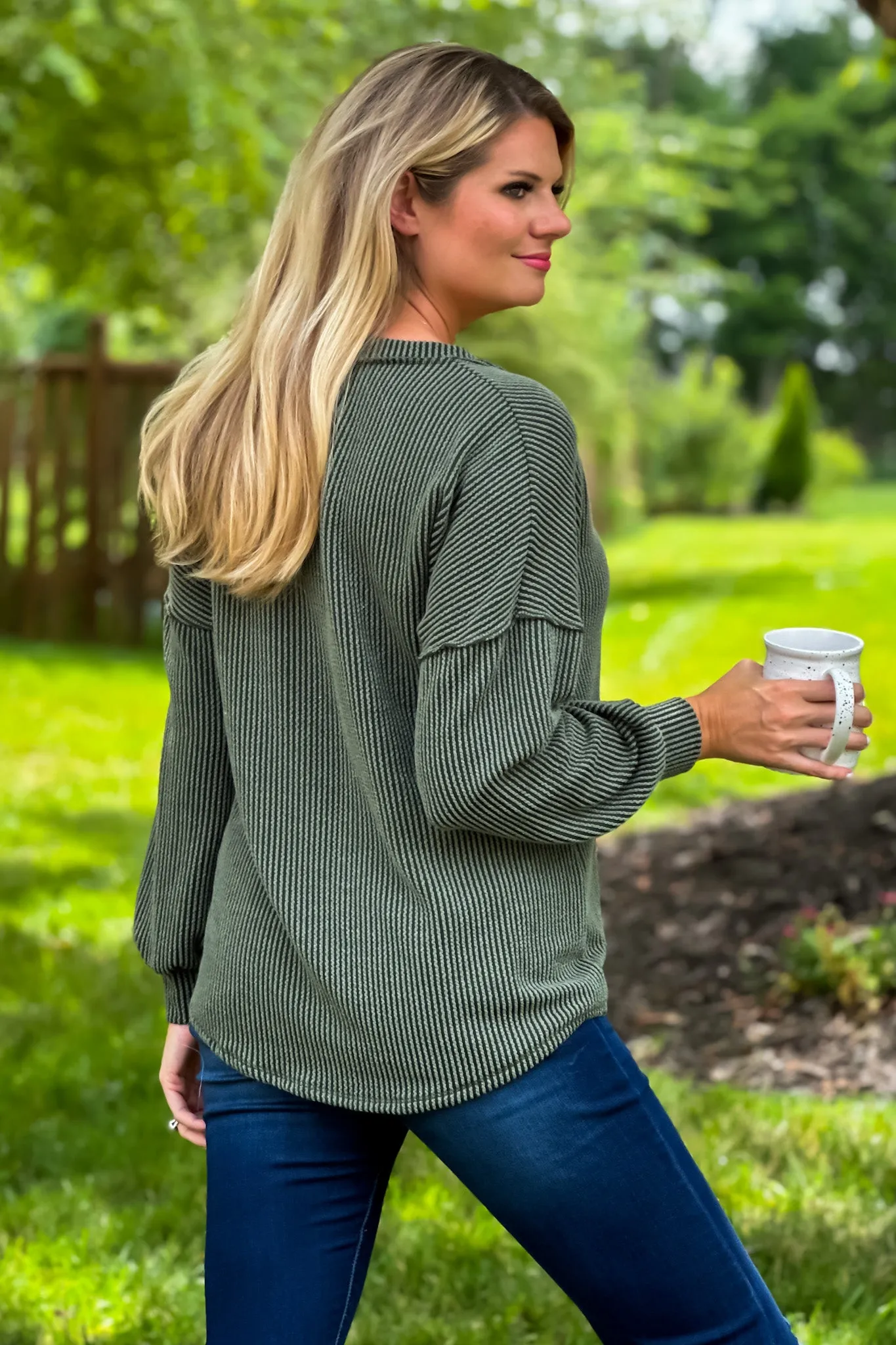 Take The Time Thermal Ribbed Top : Olive