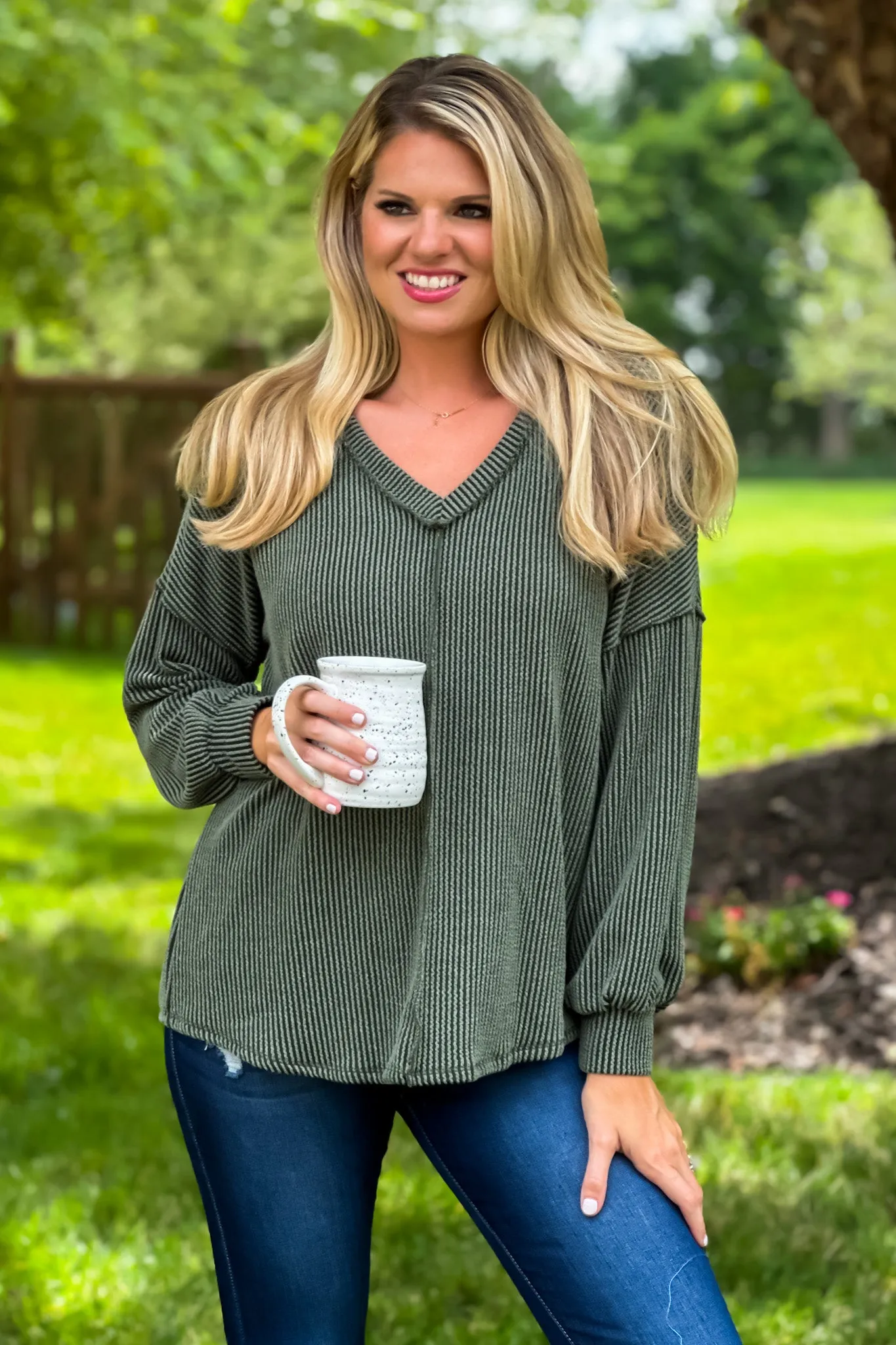 Take The Time Thermal Ribbed Top : Olive