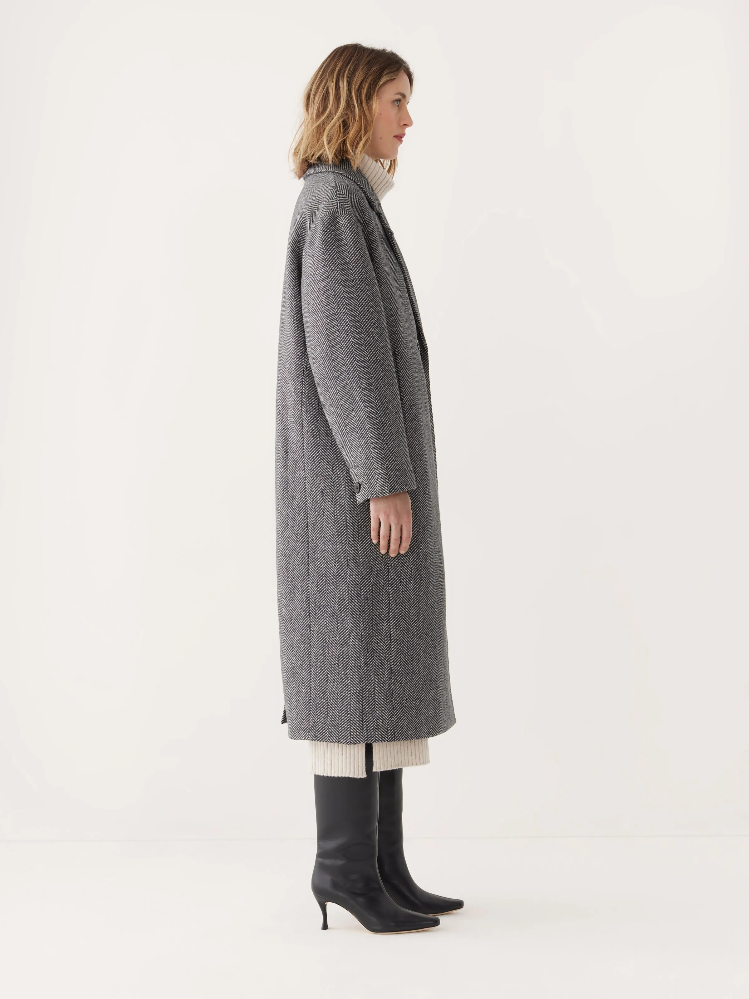 The Herringbone Recycled Wool Coat in Black