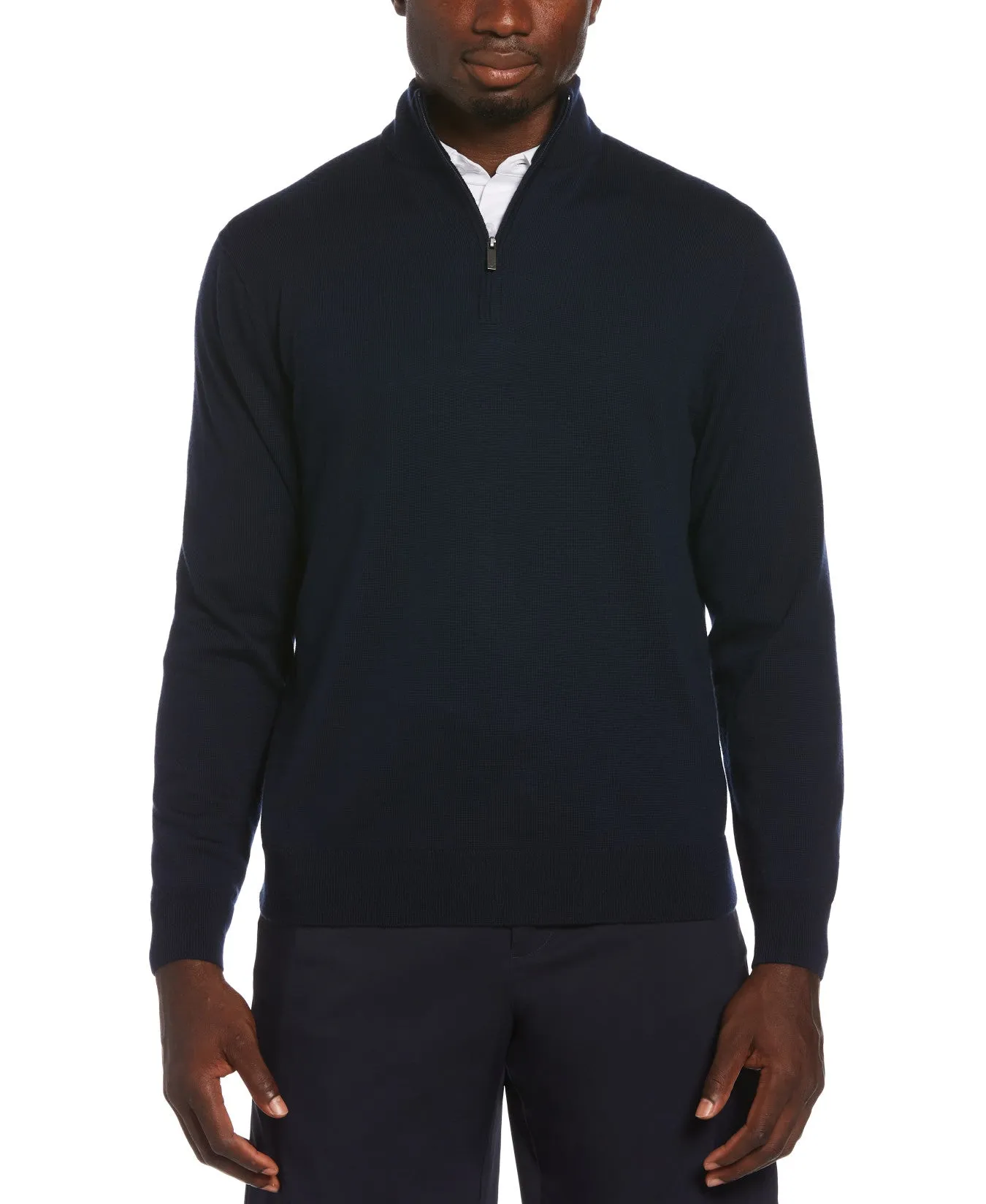 Thermal Merino Wool Quarter Zip Sweater In Dark Navy