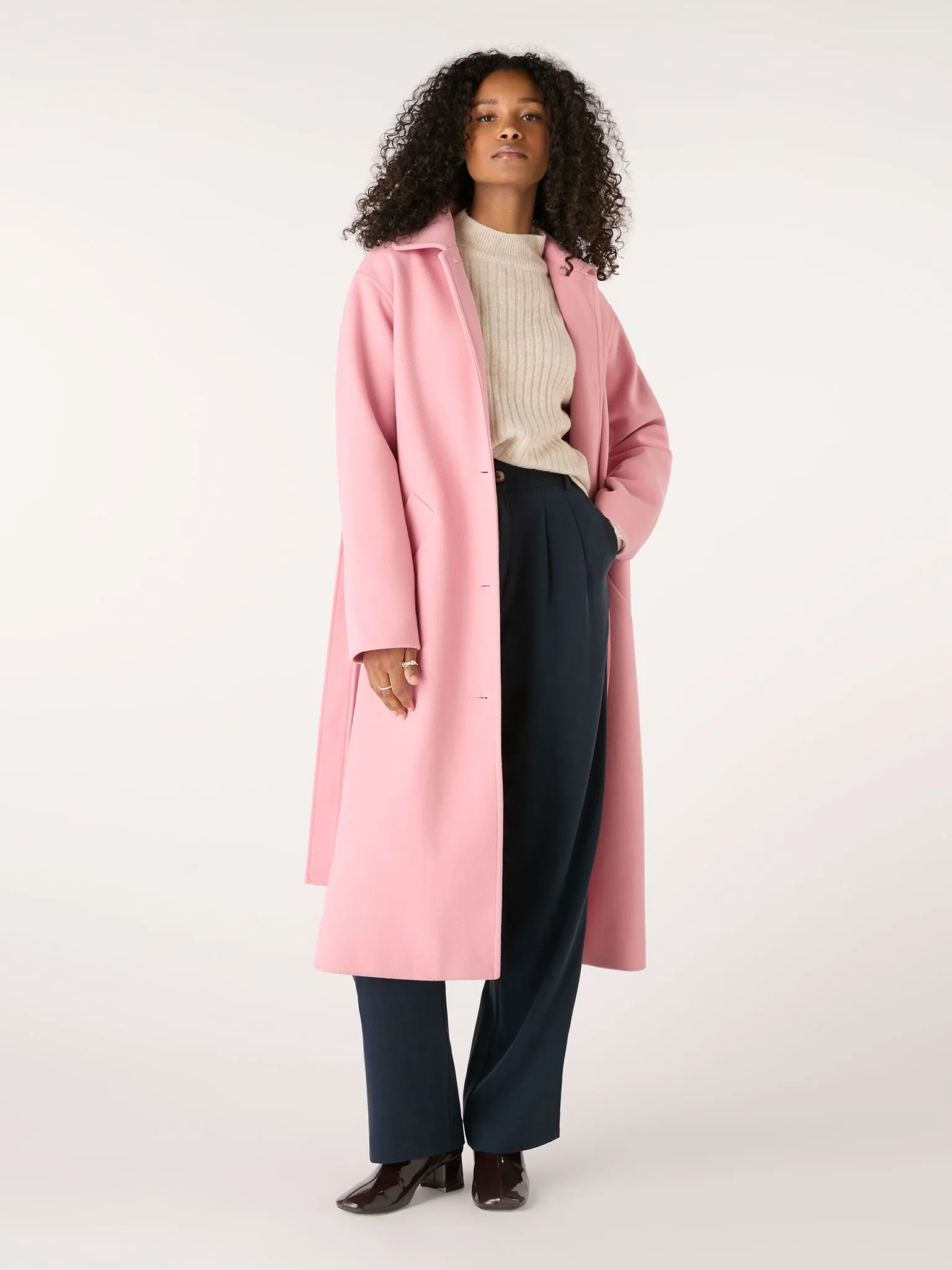 Vienna Single Breasted Belted Coat in Dusty Pink