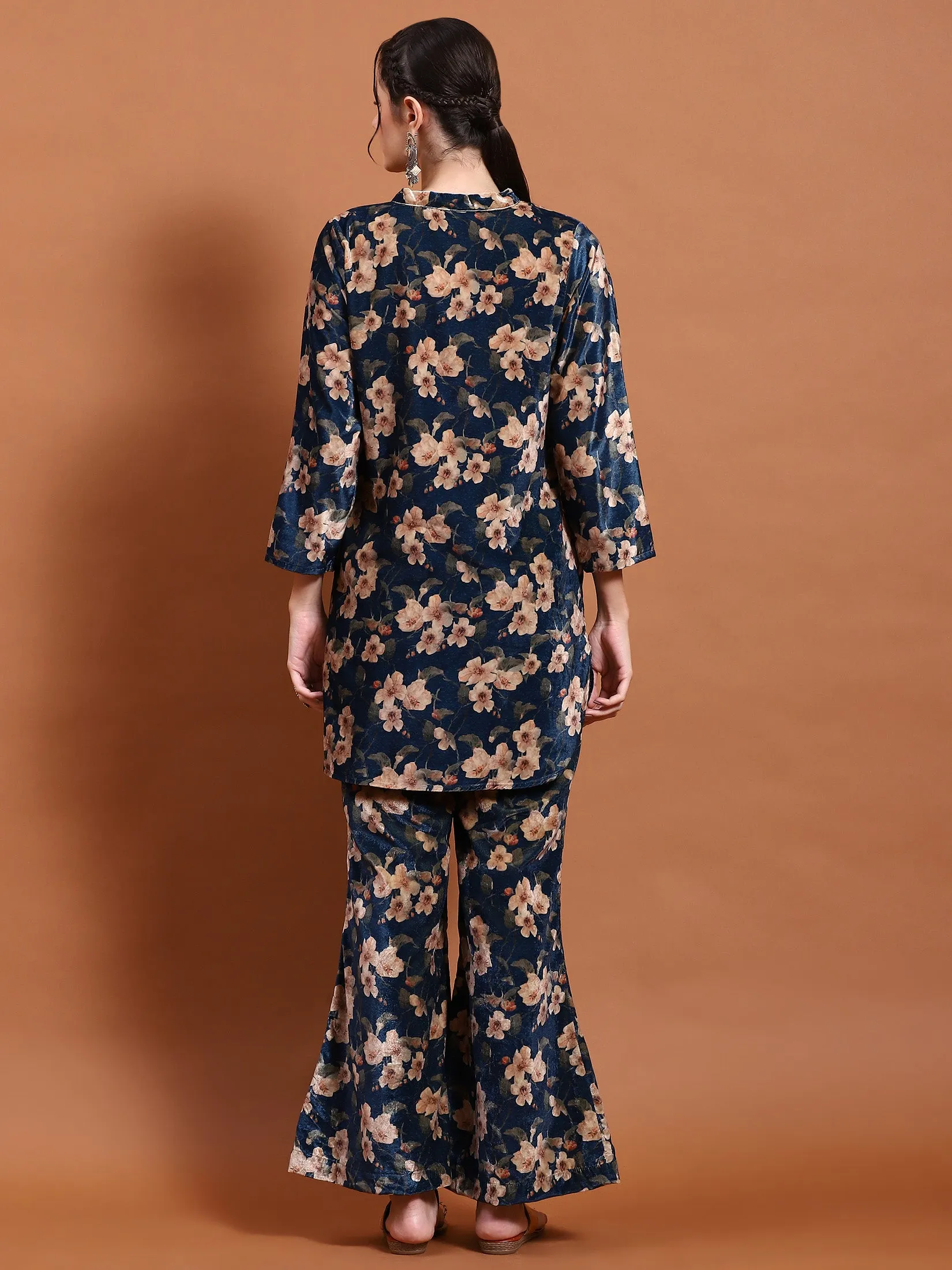 Winter Women Blue Floral Print Co-Ord Set