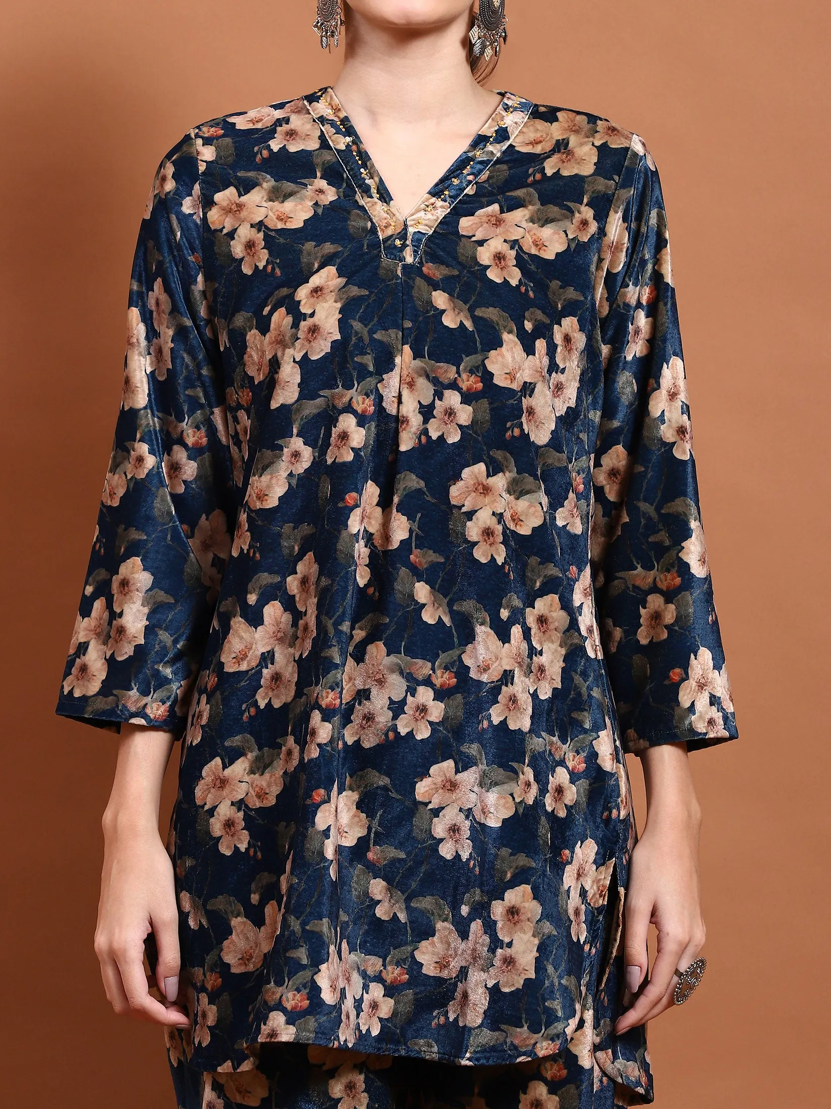 Winter Women Blue Floral Print Co-Ord Set