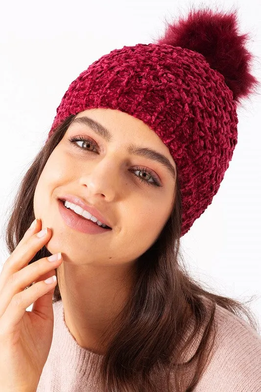 Winter Wonderland Pom-Pom Chenille Beanie