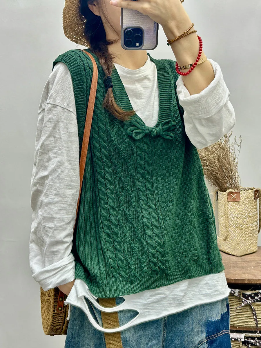 Women Retro Autumn Knitted V-Neck Vest