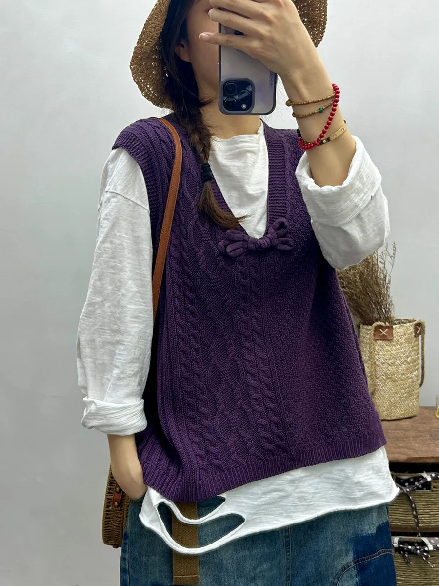 Women Retro Autumn Knitted V-Neck Vest