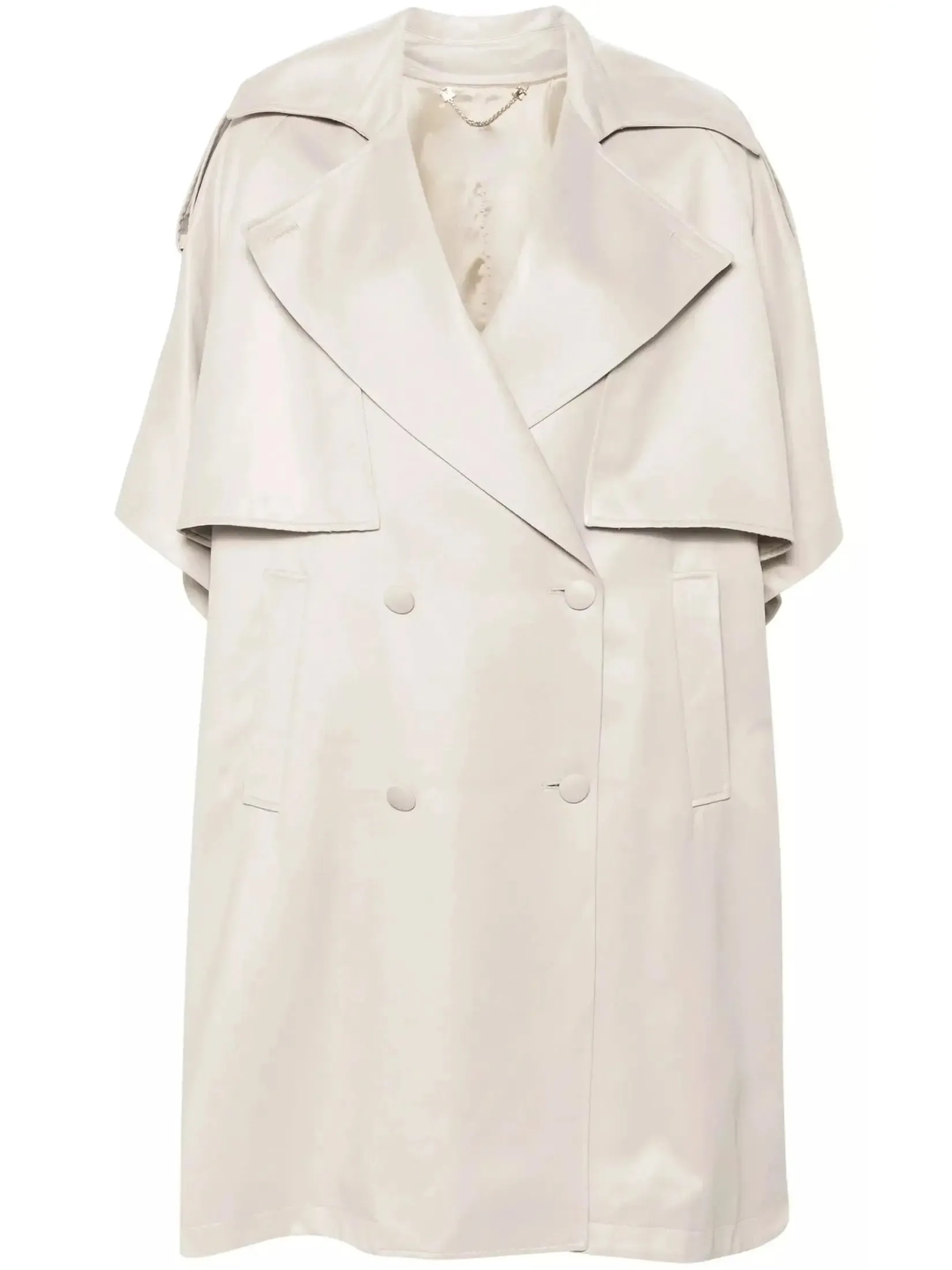 Women’s Beige Double-Breasted Short-Sleeve Cape Trench Coat