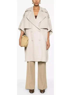 Women’s Beige Double-Breasted Short-Sleeve Cape Trench Coat