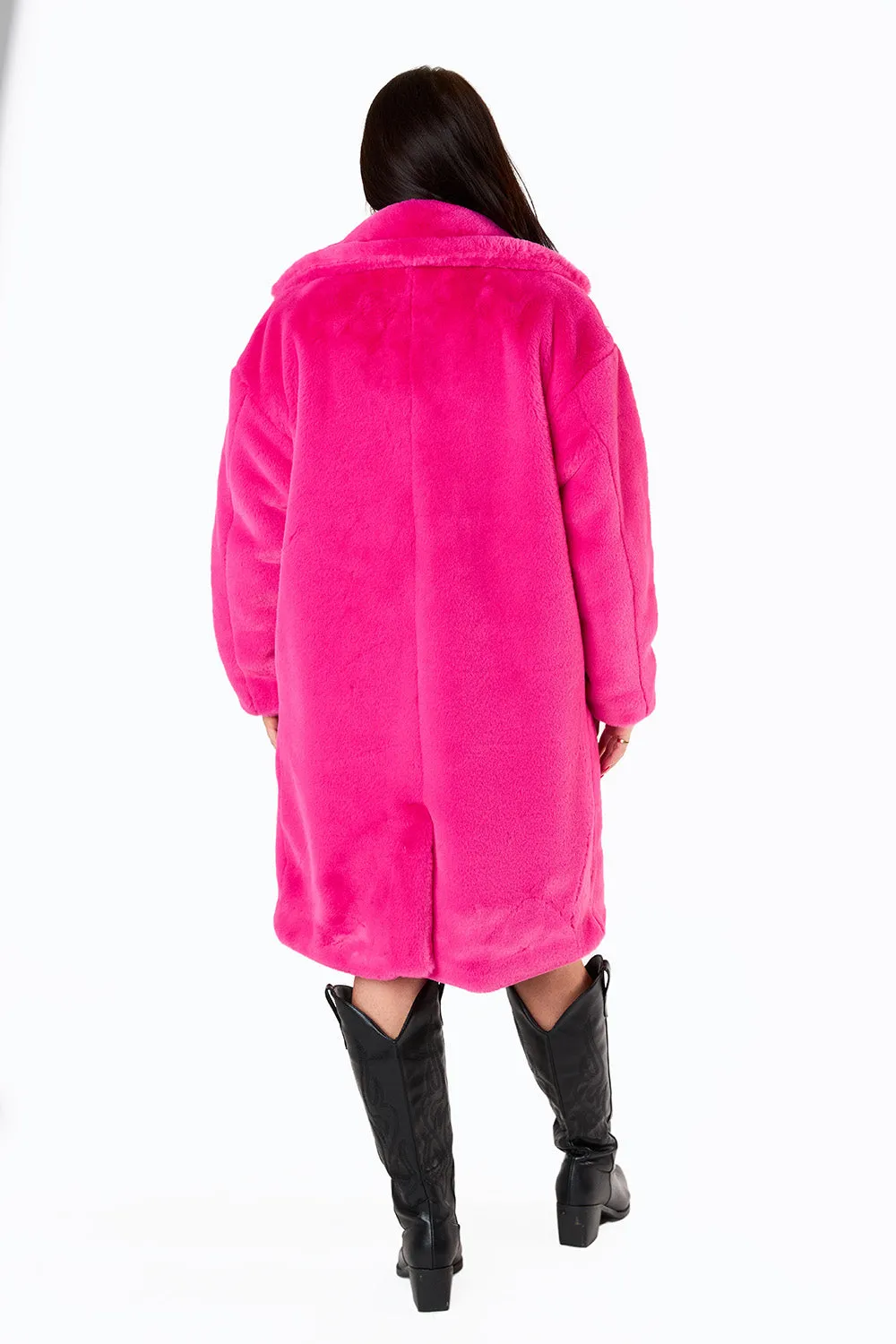 Zoey Oversized Faux Fur Coat - Hot Pink