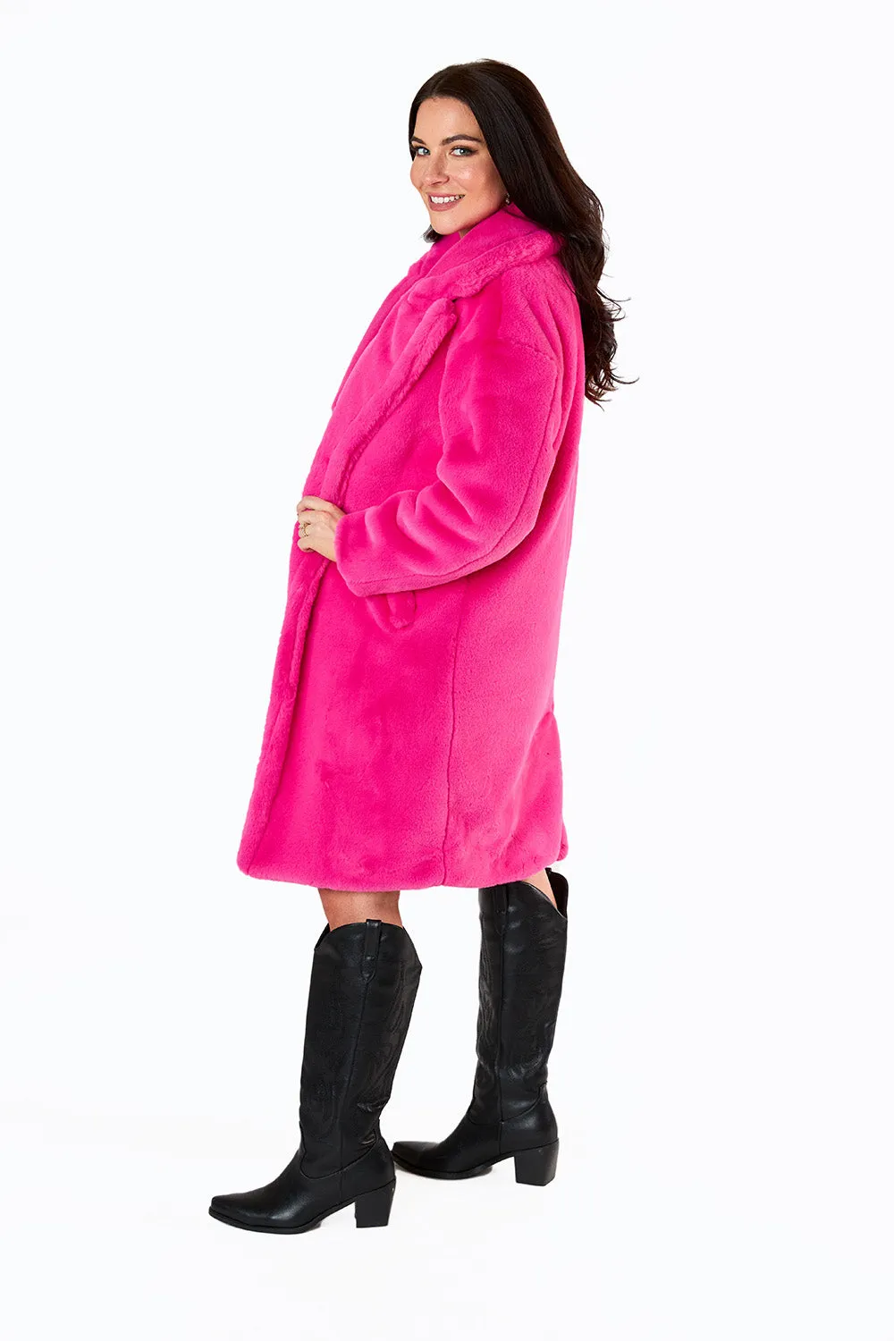 Zoey Oversized Faux Fur Coat - Hot Pink